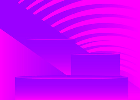 Abstract Mockup product display. Realistic vector 3D room, cylinder pedestal podium. Stage showcase...