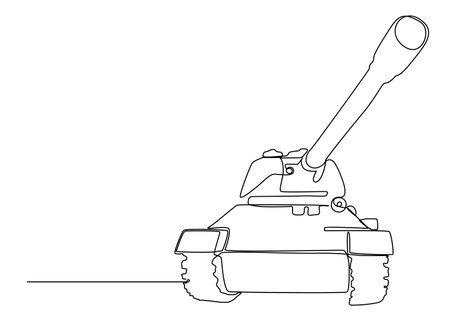 One continuous line of Armored Tank. Thin Line Illustration vector concept. Contour Drawing Creative ideas.のイラスト素材