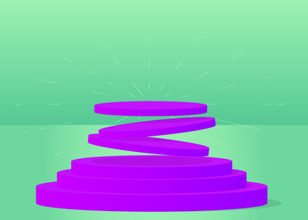 Turquoise blue and purple product display. Vector 3D room, cylinder pedestal podium. Stage showcase for presentation. Futuristic Sci-fi minimal geometric forms, empty scene.のイラスト素材