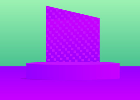 Turquoise blue and purple product display. Vector 3D room, cylinder pedestal podium. Stage showcase for presentation. Futuristic Sci-fi minimal geometric forms, empty scene.のイラスト素材