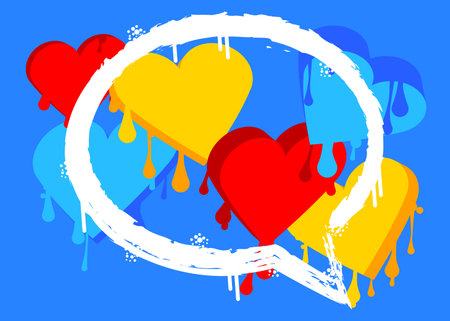 Graffiti Love Background with Hearts. Abstract modern Valentine's Day street art decoration performed in urban painting style.のイラスト素材