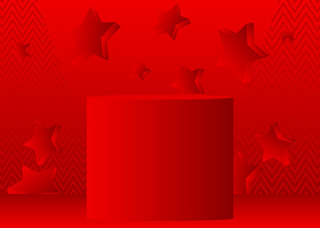 Red Realistic Mockup product display. Abstract vector 3D room, cylinder pedestal podium. Stage showcase for presentation. Futuristic Sci-fi minimal geometric forms, empty scene.のイラスト素材