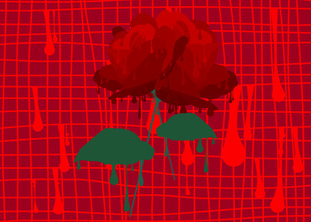Graffiti Rose Background. Abstract modern flower street art decoration performed in urban painting style. Painted red roses.のイラスト素材