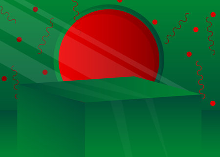 Green and Red product display. Abstract Mockup vector 3D room. Futuristic cylinder pedestal podium. Sci-fi minimal stage showcase for presentation. Geometric forms, empty scene.のイラスト素材