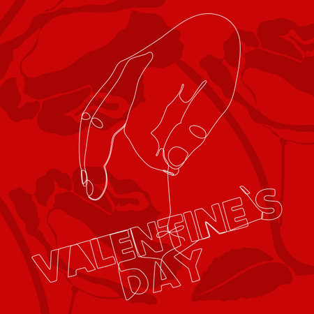 One continuous line of hand holding a string with Valentineâs Day word. Thin Line Illustration vector concept. Contour Drawing Creative ideas.のイラスト素材