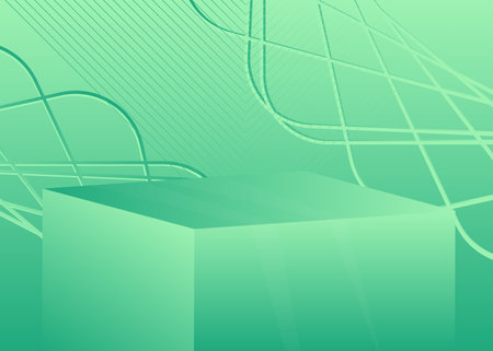 Futuristic Turquoise Mockup product display. Geometric forms, empty scene. Abstract Sci-fi vector 3D room, cylinder pedestal podium. Minimal Stage showcase for presentation.のイラスト素材