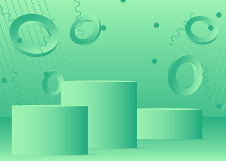 Futuristic Turquoise Mockup product display. Geometric forms, empty scene. Abstract Sci-fi vector 3D room, cylinder pedestal podium. Minimal Stage showcase for presentation.のイラスト素材