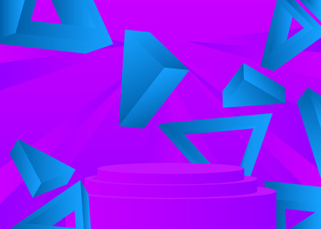 Blue Purple sci-fi stage showcase for presentation. Futuristic abstract mockup product display. Minimal pedestal podium. Vector 3D room, geometric forms, empty scene.のイラスト素材