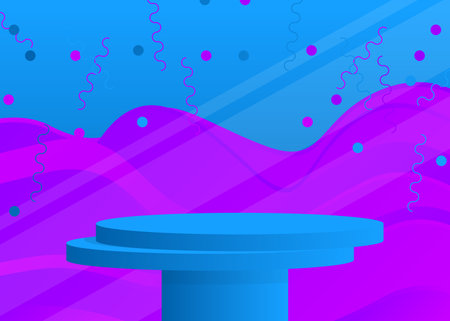 Blue Purple sci-fi stage showcase for presentation. Futuristic abstract mockup product display. Minimal pedestal podium. Vector 3D room, geometric forms, empty scene.のイラスト素材