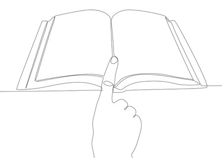 One continuous line of hand with Book. Thin Line Illustration vector concept. Contour Drawing Creative ideas.のイラスト素材