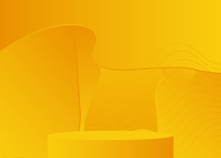 Cylinder mockup product display. Yellow futuristic stage showcase for presentation. Abstract Sci-fi vector 3D room, pedestal podium. Minimal geometric forms, empty scene.のイラスト素材