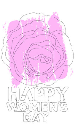 One continuous line of Happy Women's Day word with flower. Thin Line Illustration vector concept. Contour Drawing Creative ideas.のイラスト素材