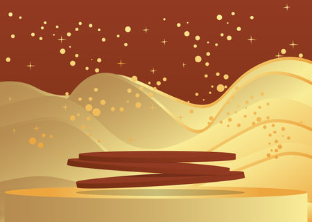 Brown and Gold cylinder pedestal podium. Abstract Mockup product display. Minimal geometric stage showcase for presentation. Realistic vector 3D forms, empty scene.のイラスト素材