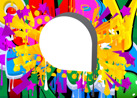 White speech bubble on colorful Graffiti background. Abstract modern street art decoration performed in urban painting style.のイラスト素材