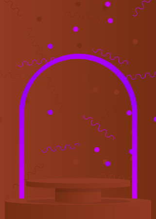 Purple and brown realistic cylinder pedestal podium. Abstract stage showcase for presentation. Vector 3D mockup product display room with minimal geometric forms, empty scene.のイラスト素材