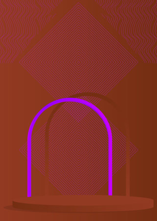 Purple and brown realistic cylinder pedestal podium. Abstract stage showcase for presentation. Vector 3D mockup product display room with minimal geometric forms, empty scene.のイラスト素材