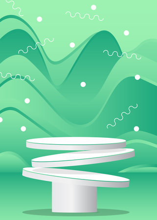 Abstract Turquoise and White Mockup product display. Cylinder pedestal podium. Stage showcase for presentation. Minimal geometric forms, empty scene.のイラスト素材