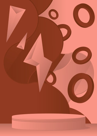 Light red and brown cylinder pedestal podium. Abstract mockup stage showcase for presentation. Minimal geometric forms, product display empty scene.のイラスト素材