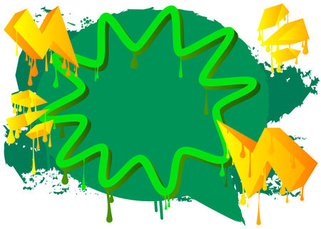 Graffiti Background. Abstract green and yellow modern street art speech bubble decoration performed in urban painting style.のイラスト素材