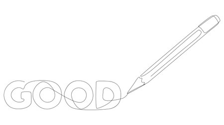 One continuous line of Good text written with a pencil, felt tip pen. Thin Line Illustration vector concept. Contour Drawing Creative ideas.のイラスト素材