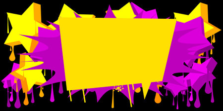Purple and Yellow Graffiti Speech Bubble Background. Abstract modern street art banner decoration performed in urban painting style.のイラスト素材