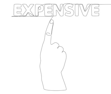 One continuous line of hand with Expensive word. Thin Line Illustration vector concept. Contour Drawing Creative ideas.のイラスト素材