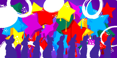 Abstract Easter Graffiti background. Modern street art holiday decoration backdrop, performed in urban painting style.のイラスト素材