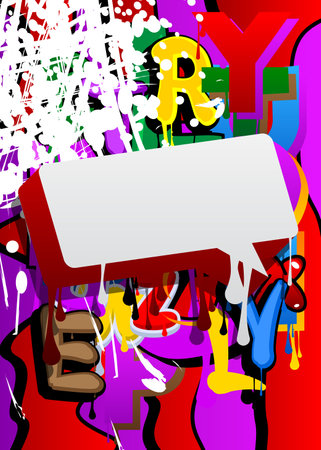 Speech Bubble Graffiti Background. Colorful Urban painting style backdrop. Abstract discussion symbol in modern dirty street art decoration.のイラスト素材