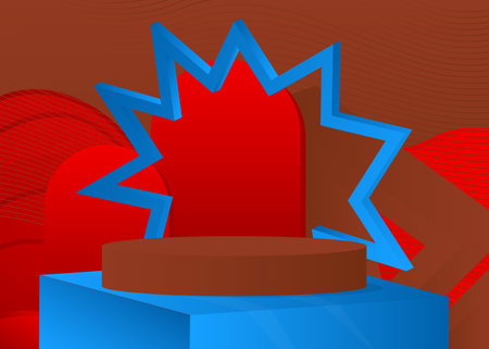 Blue, Red and Brown cylinder pedestal podium. Realistic vector product display. Minimal geometric forms, empty scene mockup stage showcase for presentation.のイラスト素材