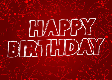 Flower with Happy Birthday text. Wildflower cartoon vector illustration.のイラスト素材