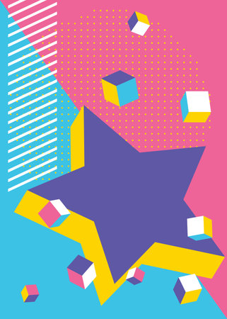 Colorful retro minimal geometric poster. Vintage abstract geometrical graphic shapes template for poster, book cover, marketing background.のイラスト素材