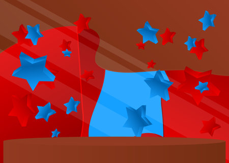 Blue, Red and Brown cylinder pedestal podium. Realistic vector product display. Minimal geometric forms, empty scene mockup stage showcase for presentation.のイラスト素材