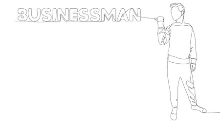 One continuous line of Man pointing with finger at Businessman word. Thin Line Illustration vector concept. Contour Drawing Creative ideas.のイラスト素材