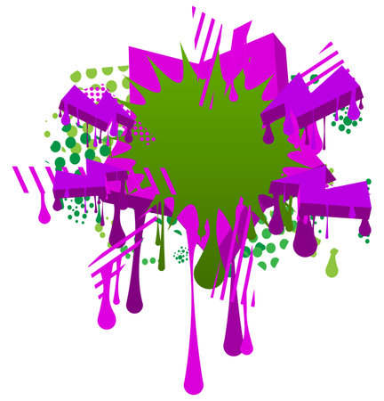 Green graffiti speech bubble with purple elements. Abstract modern street art design. Discussion, Message symbol performed in urban painting style.のイラスト素材