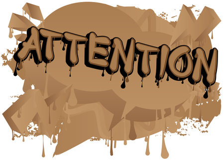 Attention. Graffiti tag. Abstract modern street art decoration performed in urban painting style.のイラスト素材