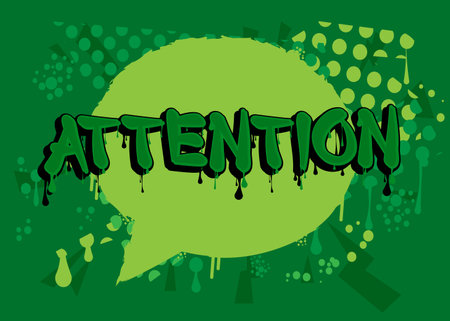 Attention. Graffiti tag. Abstract modern street art decoration performed in urban painting style.のイラスト素材