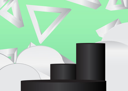 Black, turquoise and white mockup product display. Vector stage showcase for presentation. Minimal geometric cylinder pedestal podium.のイラスト素材