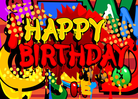 Happy Birthday. Graffiti tag. Abstract modern street art decoration performed in urban painting style.のイラスト素材