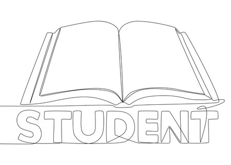 One continuous line of Book with Student word. Thin Line Illustration vector concept. Contour Drawing Creative ideas.のイラスト素材