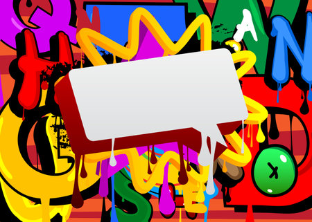 Speech Bubble Graffiti Background. Colorful Urban painting style backdrop. Abstract discussion symbol in modern dirty street art decoration.のイラスト素材