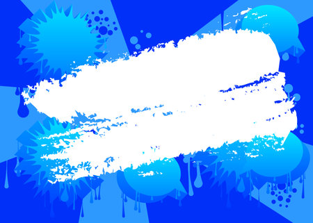 Blue graffiti background with white brush stroke. Abstract modern street art backdrop performed in urban painting style.のイラスト素材