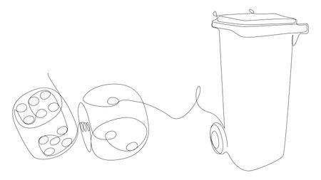 One continuous line of Garbage Bin with Dice. Thin Line Illustration vector concept. Contour Drawing Creative ideas.のイラスト素材