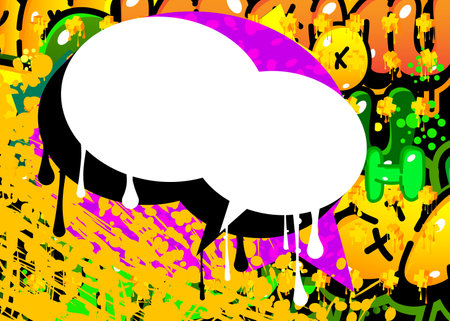 Graffiti white speech bubble with black shadow on colorful background. Abstract modern street art backdrop performed in urban painting style.のイラスト素材