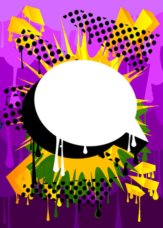 Graffiti white speech bubble with black shadow on colorful background. Abstract modern street art backdrop performed in urban painting style.のイラスト素材