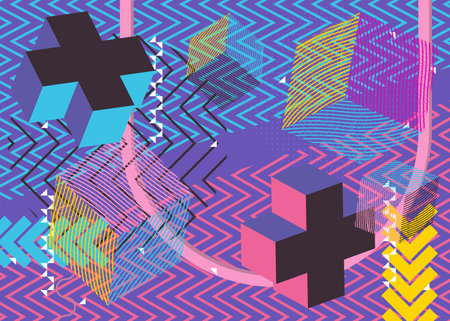 Colorful geometric cover. Abstract busy geometry background. Minimal vector illustration.のイラスト素材