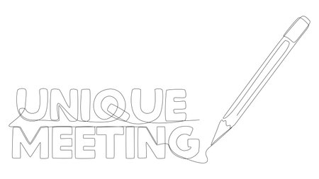 One continuous line of Unique Meeting word written by with felt tip pen. Thin Line Illustration vector concept. Contour Drawing Creative ideas.のイラスト素材