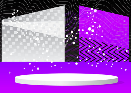 Black, White and purple stage showcase for presentation. Vector minimal geometric forms, empty scene. Futuristic mockup product display. Abstract cylinder pedestal podium.のイラスト素材