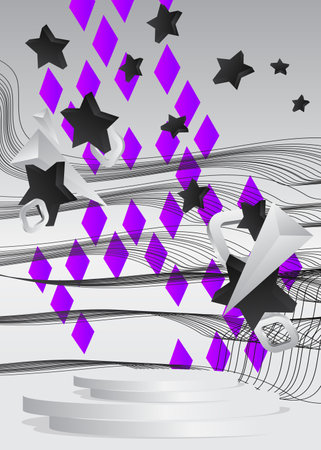 Black, White and purple stage showcase for presentation. Vector minimal geometric forms, empty scene. Futuristic mockup product display. Abstract cylinder pedestal podium.のイラスト素材