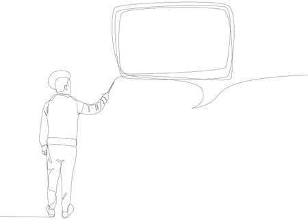 One continuous line of Man pointing with finger at empty Speech Bubble. Thin Line Illustration vector concept. Contour Drawing Creative ideas.のイラスト素材