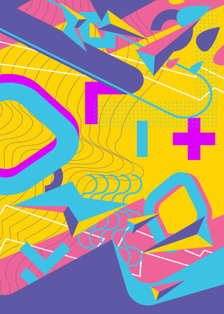 Geometrical graphic shapes template. Vintage abstract geometric background for poster, book cover, Newsletter, Social Media backdrop.のイラスト素材